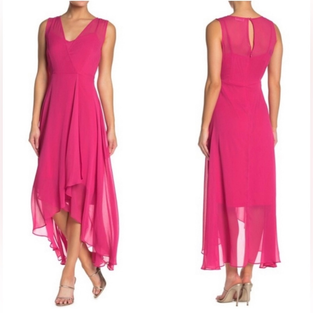 NWOT Calvin Klein Hot Pink Midi Dress High Low Hem. Sleeveless Size 8